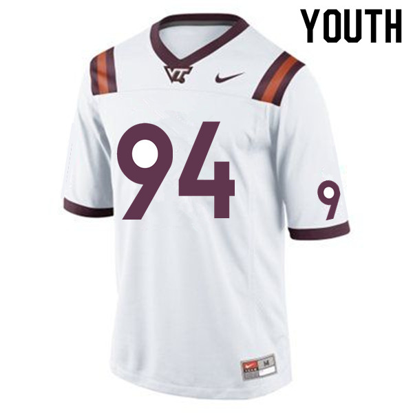 Youth #94 Conner Dusenbury Virginia Tech Hokies College Football Jerseys Sale-White - Click Image to Close